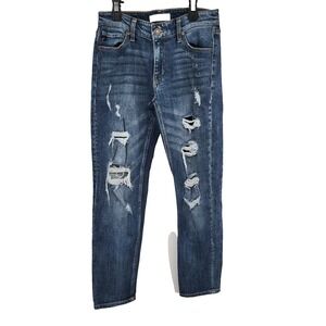 Kancan Ripped Boyfriend Jeans Women's 25 Mid Rise Light Wash Cotton Denim